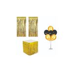 Püsküllü Metalize Gold Masa Eteği+Duvar Kapı Perdesi+Balon Stand