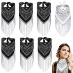 Püsküllü Payetli Cowgirl Bandanas 7 Parça Seti, Parti Dekorasyonu İçin Saçak Şal Desenli Baş Eşarpları, beyaz + siyah, One Size