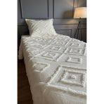 Püsküllü Şönil Yatak Örtüsü 180x250 cm ve Yastık Kılıfı – Boho & İskandinav Tarzı, Ekru Renk