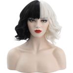 Pustaty Sw Future Cruella Peruk Cruella De Vil Emma Stone Bayan Spot Kısa Siyah Beyaz Kıvırcık Peruk (Yurt Dışından) - Beyaz - Siyah