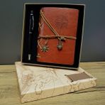 Pusula Baskılı Deri Defter Kalem Seti - Altın - Standart