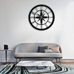 Pusula Desenli 40 cm Siyah Metal Duvar Saati – Sessiz Akar Mekizma, Dekoratif ve Modern Tasarım