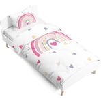 Pusula Home Gökkuşağı Çift Tarafı Dijital Baskılı Tek Kişilik Nevresim Takımı | Çocuk Nevresim Takımı |çarşafsız - Pembe - 160 x 220 cm