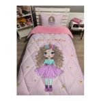 Pusula Home Welsoft Pofuduk Çift Taraflı Little Prenses Desenli Tek Kişilik Yorgan Uyku Seti