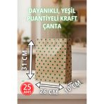 Pusula Marketim 25'li Paket Burgu Saplı Yeşil Puantiyeli Kraft Çanta - Hediyelik Poşet