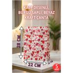 Pusula Marketim Kalp Desenli Burgu Saplı Beyaz Kraft Çanta - Hediyelik Poşet