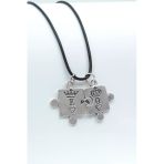 Puzzle - Queen - King - Sevgili Gümüş Kaplama Deri İp Kolye