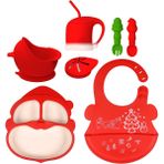 PVC Bardak, Çatal, Kaşık, Silikon Kase, Önlük, Yemek Tabağı (Yurt Dışından) - Açık Kırmızı