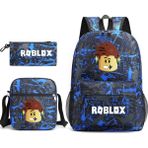 PVC Roblox Oyunu Erkek ve Kadın Sırt Çantası Öğrenci Okul Çantası Küçük Omuz Çantası Kalem Çantası Üç Parçalı Set (Yurt Dışından) - Açık Kırmızı