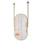 PYROSUN Altın Metal Çerçeveli Tavan Asılı Duvar Aynası, Banyo Aynası, Ev, Makyaj için Yüzer Dekoratif Ayna, Büyük Oval Ayna (Boyut: 40 cm x 70 cm)