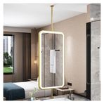 PYROSUN banyo aynası Banyo Aynası Tavan Duvara Monte LED Işıklı Ayna, Banyo Yüzer Büyük Dekoratif Ayna, Otel Daire Dekorasyonu için Uygun (Altın, 40x80cm)