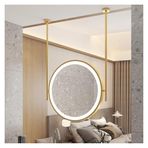 PYROSUN Banyo aynası Tavan Aynası Yüzen Banyo Yuvarlak Makyaj Aynası LED Işıklı Ev veya Otel İçin, Dekoratif Minimalist Cam Ayna (Altın, 50x50cm)
