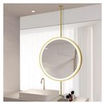PYROSUN banyo aynası Tavan Duvara Monte Yuvarlak Yüzen Ayna LED Aydınlatmalı Banyo Aynası, Otel Daire Dekorasyonuna Uygun, Tavan Makyaj Aynası (Altın, 70x70cm)