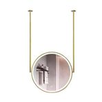 PYROSUN banyo aynası Yuvarlak tavan asılı yüzen ayna ışıklı LED banyo aynası, metal çerçeveli ev modern dekoratif ayna banyo HD makyaj aynası (Altın, 60x60 cm)