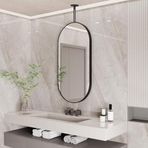 PYROSUN Banyo Duvar Aynası, Siyah Metal Çerçeveli Oval Makyaj Aynası, Tavan Dekoratif Ayna - Özel Ayna Çubukları (A, 50 cm x 70 cm)