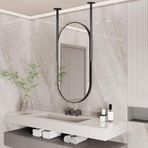 PYROSUN Banyo Duvar Aynası, Siyah Metal Çerçeveli Oval Makyaj Aynası, Tavan Dekoratif Ayna - Özel Ayna Çubukları (C, 40 cm x 60 cm)