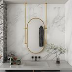 PYROSUN Banyo / Makyaj Aynası - Siyah/Altın Oval Tavana Monte Dekoratif Ayna, Asılı Çubuk Ayna, Metal Çerçeve Duvar Aynası - Özelleştirilebilir Ayna (Altın, 50 cm x 7