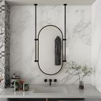 PYROSUN Banyo / Makyaj Aynası - Siyah/Altın Oval Tavana Monte Dekoratif Ayna, Asılı Çubuk Ayna, Metal Çerçeve Duvar Aynası - Özelleştirilebilir Ayna (Siyah, 40 cm x 6