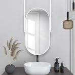 PYROSUN Beyaz Metal Çerçeveli Ayna | Tavan Asılı Oval Ayna | Ana Banyo, Yarım Banyo, Banyo Yenileme (Boyut: 40 cm x 60 cm)