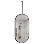 PYROSUN Beyaz Metal Çerçeveli Banyo Aynası, Tavana Asılabilir, Ev veya Otel için Duvara Monte Büyük Oval Ayna Makyaj Tıraş (Renk: Siyah, Boyut: 50 cm x 70 c