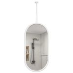 PYROSUN Beyaz Metal Çerçeveli Banyo Aynası, Tavana Asılabilir, Ev veya Otel, Makyaj, Tıraş için Büyük Duvara Monte Oval Ayna (Renk: Beyaz, Boyut: 50 cm x 70