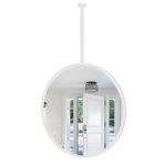 PYROSUN Beyaz Metal Çerçeveli Tavan Asılı Yuvarlak Yüzer Ayna, Asılı Banyo Aynası, Otel Dairesi Dekorasyonu için İdeal (80 cm x Şaft - 100 cm)