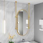 PYROSUN Büyük Oval Ayna, Banyo Aynası, Tavan Makyaj Aynası, Dekoratif Duvar Aynası, Metal Çerçeveli Asma Ayna - Altın/Siyah (Altın, 40 cm x 70 cm)