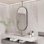 PYROSUN Cam Tavan Aynaları, Büyük Oval Duş Aynası, Siyah Metal Çerçeveli Makyaj Aynası, Asılı Duvar Aynası, Yüzer Banyo Aynaları (B, 40 cm x 70 cm)