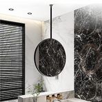 PYROSUN Çerçeveli yuvarlak duvar aynası | banyo kozmetik aynası, tavana montaj | dekoratif duvar sanatı için büyük yuvarlak metal ayna, tuvaletler, ev ve çiftlik evi girişleri için, siyah