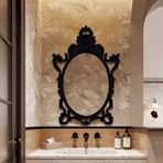 PYROSUN Duvar aynası, vintage asma ayna, oyma banyo aynası, altın renkli, antik, süslü dekoratif ayna, yatak odası, oturma odası, giriş alanı, komodin için makyaj aynası