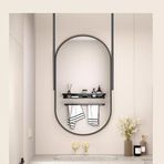 PYROSUN Duvar Dekoratif Aynalar, Banyo Tavan Asılı Aynalar, Metal Çerçeveli ve Çift Çubuklu Oval Ayna - Siyah/Altın (Siyah, 40 cm x 70 cm)