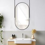 PYROSUN Duvar için Yüzer Dekoratif Ayna, Siyah Metal Çerçeveli Oval Tavan Asılı Ayna, Banyo, Oturma Odası, Otel için Asma Banyo Aynası (Siyah, 40 cm x 70 cm)