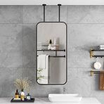 PYROSUN Lavabo Banyo Aynaları, Metal Çerçeveli ve Asma Çubuklu Tavan Aynaları, Banyo için Makyaj Aynaları, Siyah Dikdörtgen Dekoratif Aynalar (Kuyruk
