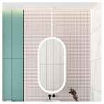 PYROSUN LED Aydınlatmalı Oval Yüzer Banyo Aynası, Tavana Monte, Lavabo Üstü Dekoratif Ayna (Beyaz, 40 x 70 cm)