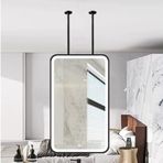 PYROSUN LED Aydınlatmalı Tavan Asma Banyo Aynası, Metal Çerçeve, Makyaj Aynası, Dekoratif Lavabo Aynası (Siyah, 50 x 100 cm)