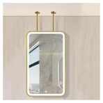 PYROSUN LED Aydınlatmalı Tavan Asma Banyo Aynası, Metal Çerçeve, Makyaj Aynası, Lavabo Dekoratif Ayna (Altın, 50 x 100 cm)