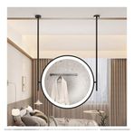 PYROSUN LED Işıklı Banyo Yuvarlak Yüzer Tavan Aynası, Minimalist Cam Dekoratif Ayna (Siyah, 70 x 70 cm)