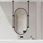 PYROSUN Metal Çerçeveli Asma Dekoratif Duvar Aynası ve Tavana Montaj Çubuğu, Banyo için Yüzer Makyaj Aynası - Özelleştirilebilir Tavan Çubuğu (40 cm x 70 cm)