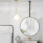 PYROSUN Metal Çerçeveli Tavan Aynası, Banyo, Yatak Odası, Oturma Odası vb. için Yuvarlak Makyaj Aynası, Ev veya Otel için Asma Çubuk Dekoratif Ayna (Boyut: Çap: 60
