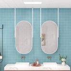 PYROSUN Modern tavan aynası, banyo kozmetik aynası, dirsekli ve metal çerçeveli oval duvar aynası – Dirsek kişiye özel uyarlanabilir, dekoratif asma ayna, beyaz (boyut: 50 cm