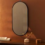 PYROSUN Monte Çubuklu Tavan Asma Ayna, Siyah Metal Çerçeveli Oval Ayna ve Banyo, Makyaj Masası, Duş, Tıraş, Yatak Odası, Oturma Odası için Cam Aynalar (A, 40 cm x 70 c