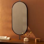 PYROSUN Monte Kollu Tavan Asılı Çubuk Ayna, Banyo, Makyaj Masası, Duş, Tıraş, Yatak Odası, Oturma Odası için Siyah Metal Çerçeveli Oval Ayna ve Cam Aynalar (B, 40 cm x