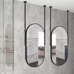 PYROSUN Oval Duvar Aynası, Metal Çerçeveli ve Tavan Askılı Büyük Makyaj Aynası, Banyo Aynası, Ev veya Otel için Modern Dekoratif Ayna (Boyut: 50 cm x 60 cm