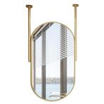 PYROSUN Oval Makyaj Aynası, Yüzer Duvar Aynası, Tavan Asma Çubuğu, Makyaj, Tıraş, Oturma Odası, Giriş, Banyo için Dekoratif Ayna, Siyah (Altın, 40 cm x 70
