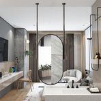PYROSUN Oval Tavan Asılı Ayna, Büyük Duvar Aynası, Banyo, Makyaj Masası, Yatak Odası, Oturma Odası için Siyah Metal Çerçeve Basit Yüzen Cam Dekoratif Ayna (Boyut: 40 cm x 70