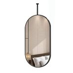 PYROSUN Oval Tavan Asma Ayna, Siyah Metal Çerçeveli Makyaj Banyo Aynası, Tavan Sabitleme Çubuğu ile Yüzen Dekoratif Aynalar (A, 50 cm x 60 cm)