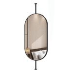 PYROSUN Oval Tavan Asma Ayna, Siyah Metal Çerçeveli Makyaj Banyo Aynası, Tavan Sabitleme Çubuğu ile Yüzen Dekoratif Aynalar (B, 40 cm x 70 cm)