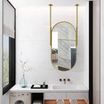 PYROSUN Oval Tavan Asmalı Ayna, Yüzer Banyo Aynası, Metal Çerçeveli ve Çubuklu Büyük Duvara Monte Makyaj Aynası, Duvara Asılan Dekoratif Aynalar (Boyut: 50 cm x