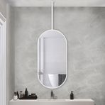 PYROSUN Özelleştirilebilir Tavan Çubuğu ile Modern Oval Asılı Ayna, Otel Yüzer Banyo Aynası, Metal Çerçeveli Asma Dekoratif Ayna, Beyaz (Boyut: 50 cm x 7 cm