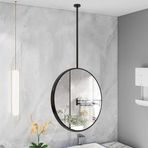 PYROSUN Siyah Çerçeveli ve Tavan Asma Çubuklu Modern Yuvarlak Duvar Aynası, Duvar, Ev veya Otel için Basit Cam Yüzer Dekoratif Ayna (Boyut: Çap: 70 cm / 27,6 inç)